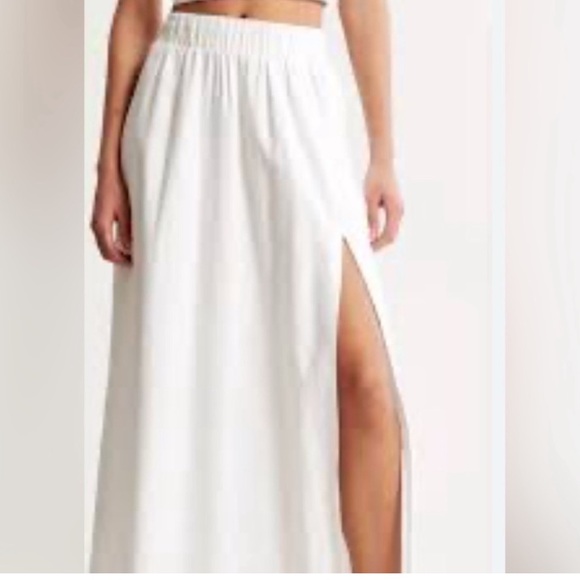 Abercrombie & Fitch Off White Ivory Linen Pull on Maxi Skirt with Slit XS - Picture 10 of 10
